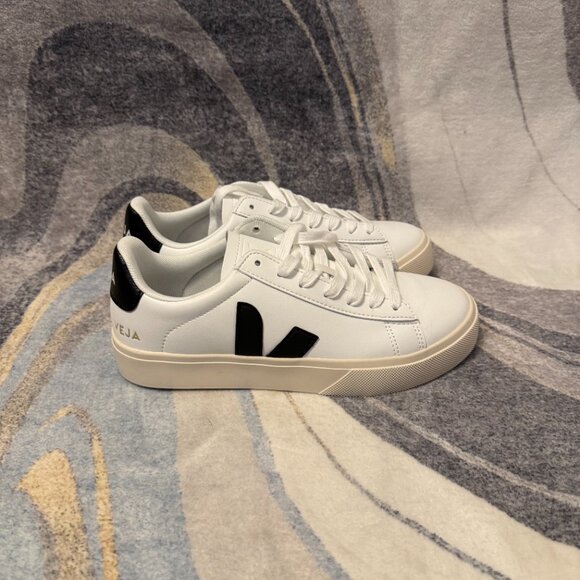 Campo Canvas White Pekin Black Leather Womens Size 6.5 - Picture 3 of 6